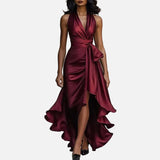 Vestido de Noche de Satén – Elegancia Formal con Escote en V y Hombros Descubiertos