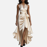 Vestido de Noche de Satén – Elegancia Formal con Escote en V y Hombros Descubiertos