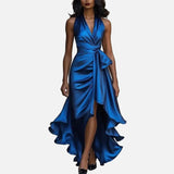 Vestido de Noche de Satén – Elegancia Formal con Escote en V y Hombros Descubiertos