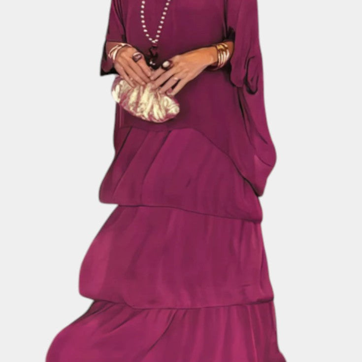 Vestido Maxi Caroline con Volantes y Mangas Murciélago