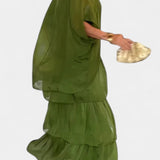 Vestido Maxi Caroline con Volantes y Mangas Murciélago