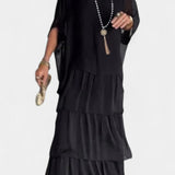Vestido Maxi Caroline con Volantes y Mangas Murciélago