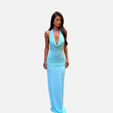 Vestido Maxi Sin Espalda con Detalle de Anillo