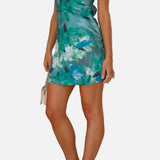 Vestido mini floral sin tirantes para mujer con escote bandeau plegado