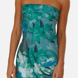 Vestido mini floral sin tirantes para mujer con escote bandeau plegado