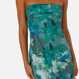 Vestido mini floral sin tirantes para mujer con escote bandeau plegado
