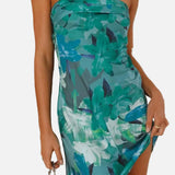 Vestido mini floral sin tirantes para mujer con escote bandeau plegado