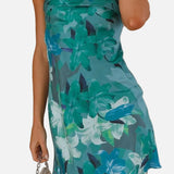 Vestido mini floral sin tirantes para mujer con escote bandeau plegado