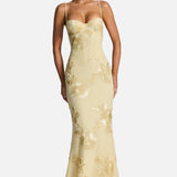 Vestido Maxi Corsé de Invitada de Boda Jacquard Floral