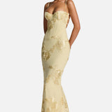 Vestido Maxi Corsé de Invitada de Boda Jacquard Floral