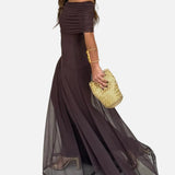 Vestido Maxi de Chiffon sin Hombros