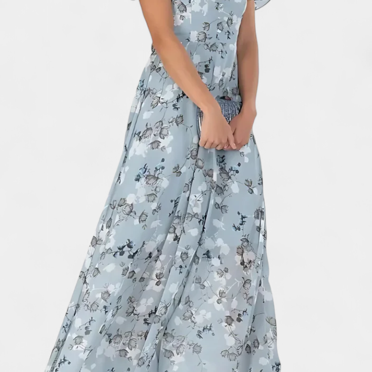 Vestido Maxi Floral Amara con Escote en V y Mangas de Volante