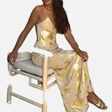 Elegante Vestido Maxi de Invitada de Boda Amarillo y Dorado