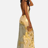 Elegante Vestido Maxi de Invitada de Boda Amarillo y Dorado