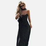 Vestido Maxi de Lunares Vintage con Escote en V