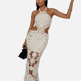 Vestido Maxi de Verano con Corte de Ganchillo Blanco