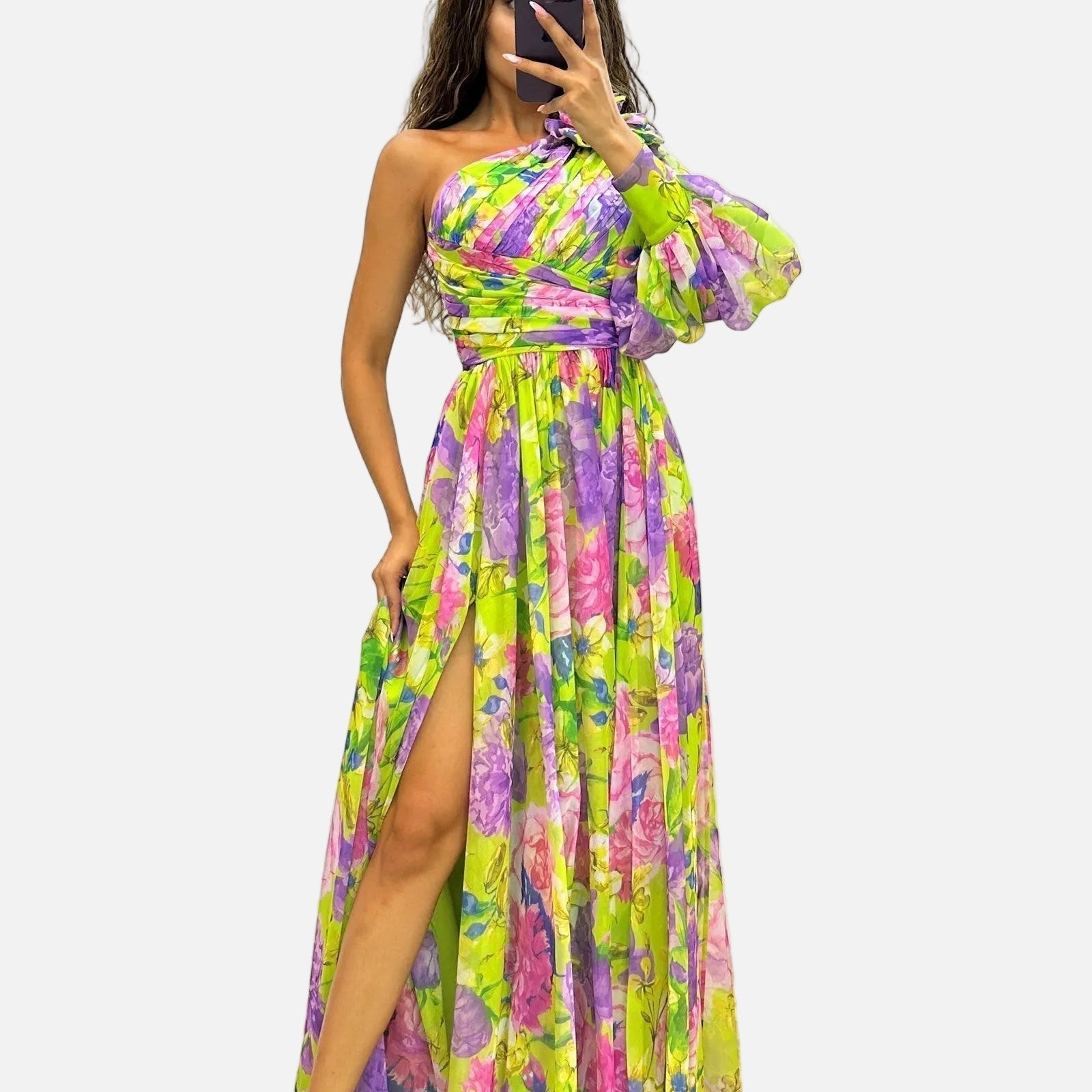 Elegante Vestido Fluido de Un Hombro para Eventos de Verano