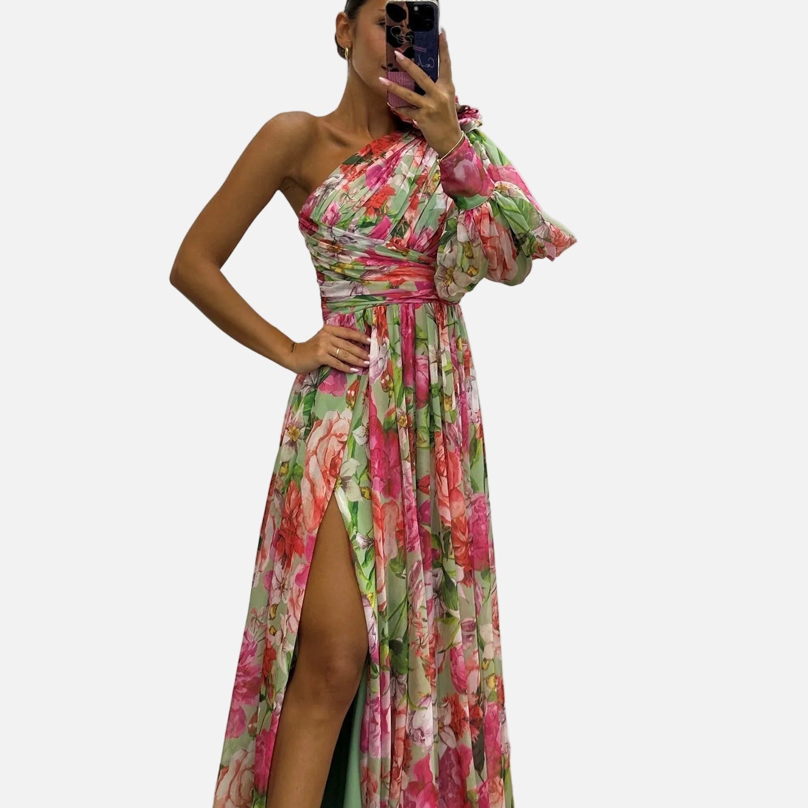 Elegante Vestido Fluido de Un Hombro para Eventos de Verano
