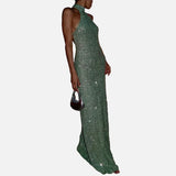 Vestido Maxi de Cuello Halter con Silueta Elegante y Ajustada