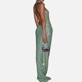 Vestido Maxi de Cuello Halter con Silueta Elegante y Ajustada