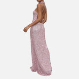Vestido Maxi de Cuello Halter con Silueta Elegante y Ajustada