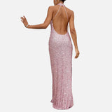 Vestido Maxi de Cuello Halter con Silueta Elegante y Ajustada
