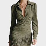 María™ | Vestido verde oliva con diseño minimalista