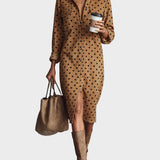 Vestido Midi con Estampado de Lunares de Ecocuero