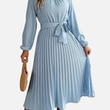 Elegante Vestido Midi de Invitada de Boda Plisado con Cintura Ceñida