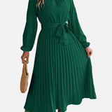 Elegante Vestido Midi de Invitada de Boda Plisado con Cintura Ceñida