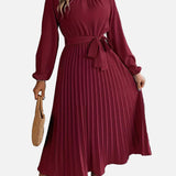 Elegante Vestido Midi de Invitada de Boda Plisado con Cintura Ceñida
