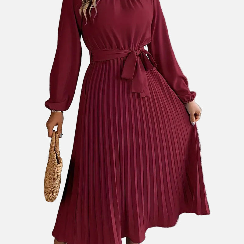 Elegante Vestido Midi de Invitada de Boda Plisado con Cintura Ceñida