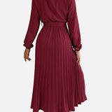 Elegante Vestido Midi de Invitada de Boda Plisado con Cintura Ceñida