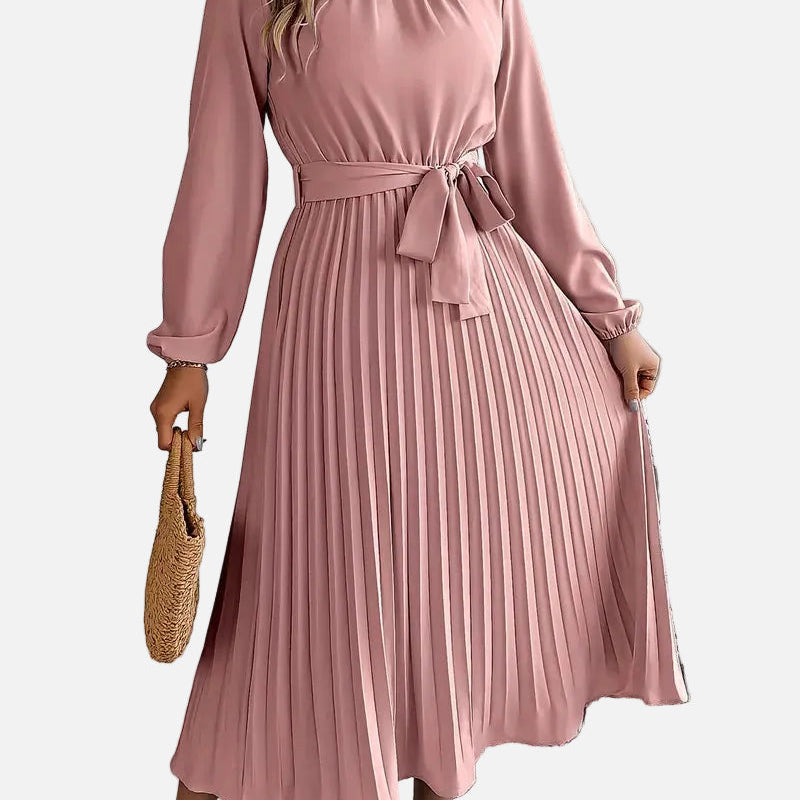Elegante Vestido Midi de Invitada de Boda Plisado con Cintura Ceñida