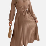 Elegante Vestido Midi de Invitada de Boda Plisado con Cintura Ceñida