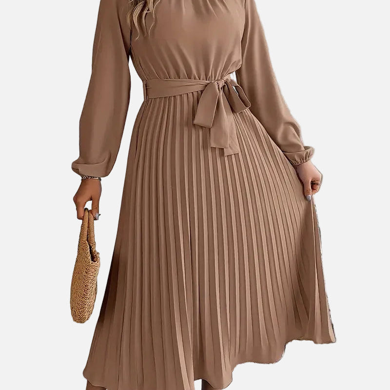 Elegante Vestido Midi de Invitada de Boda Plisado con Cintura Ceñida