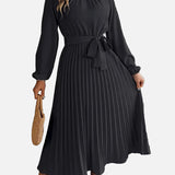 Elegante Vestido Midi de Invitada de Boda Plisado con Cintura Ceñida