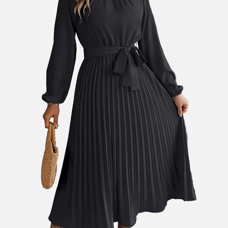 Elegante Vestido Midi de Invitada de Boda Plisado con Cintura Ceñida