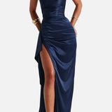 Vestido Maxi Formal de Noche Azul Marino para Mujeres