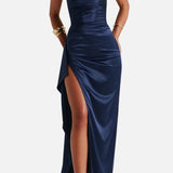 Vestido Maxi Formal de Noche Azul Marino para Mujeres