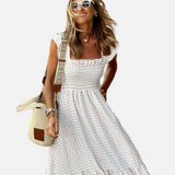 Vestido Maxi de Gingham con Mangas Volantes para el Verano