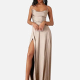 Vestido Maxi de Tirantes de Espagueti con Gran Abertura