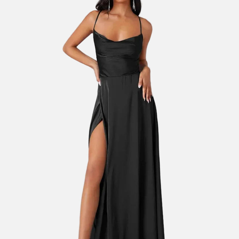 Vestido Maxi de Tirantes de Espagueti con Gran Abertura