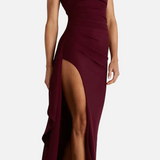 Vestido de Invitada de Boda Sin Tirantes con Abertura Hasta el Muslo