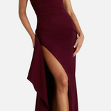 Vestido de Invitada de Boda Sin Tirantes con Abertura Hasta el Muslo