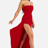 Vestido de Invitada de Boda Sin Tirantes con Abertura Hasta el Muslo