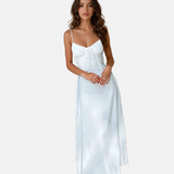 Vestido Maxi de Invitada de Boda Sin Mangas y con Cuerpo Fruncido