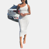 Vestido Midi Asimétrico de Un Hombro
