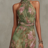 Mercedes - Elegante Vestido Maxi Halter con Flores