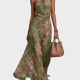 Mercedes - Elegante Vestido Maxi Halter con Flores